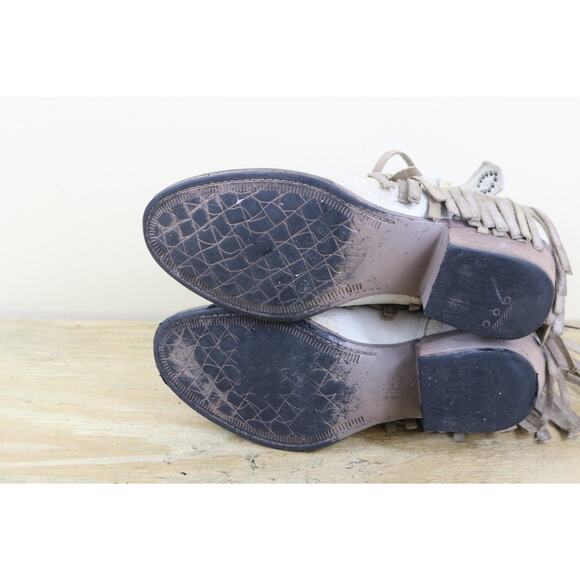 Sterling River Boots Womens 5.5M White Distressed Leather Tassel Western Ankle - Picture 7 of 16